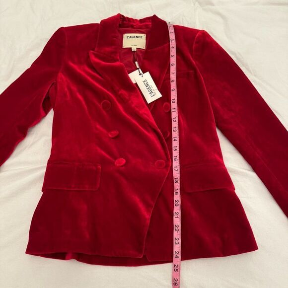 NWT L'AGENCE Kenzie Red Crushed Velvet Double Breasted Blazer Jacket - Picture 12 of 15